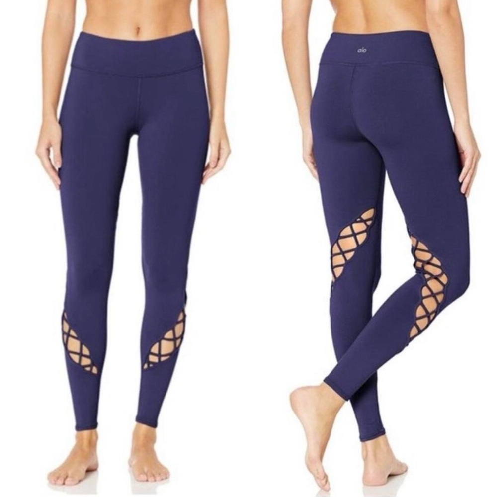 ALO Yoga Navy High-Rise Lattice Leggings